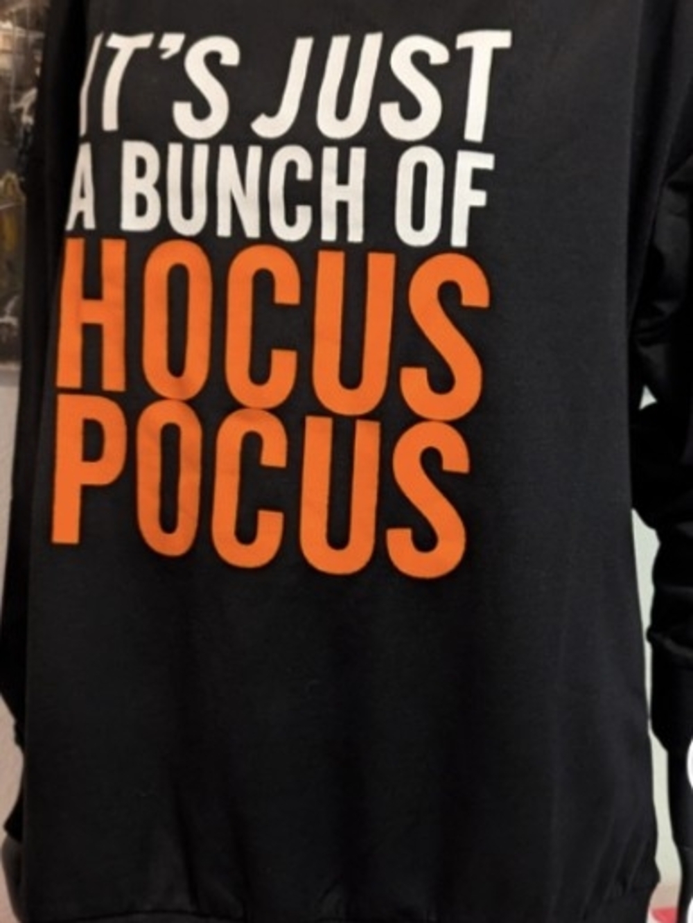 Black Graphic Crewneck Sweater with Orange Print